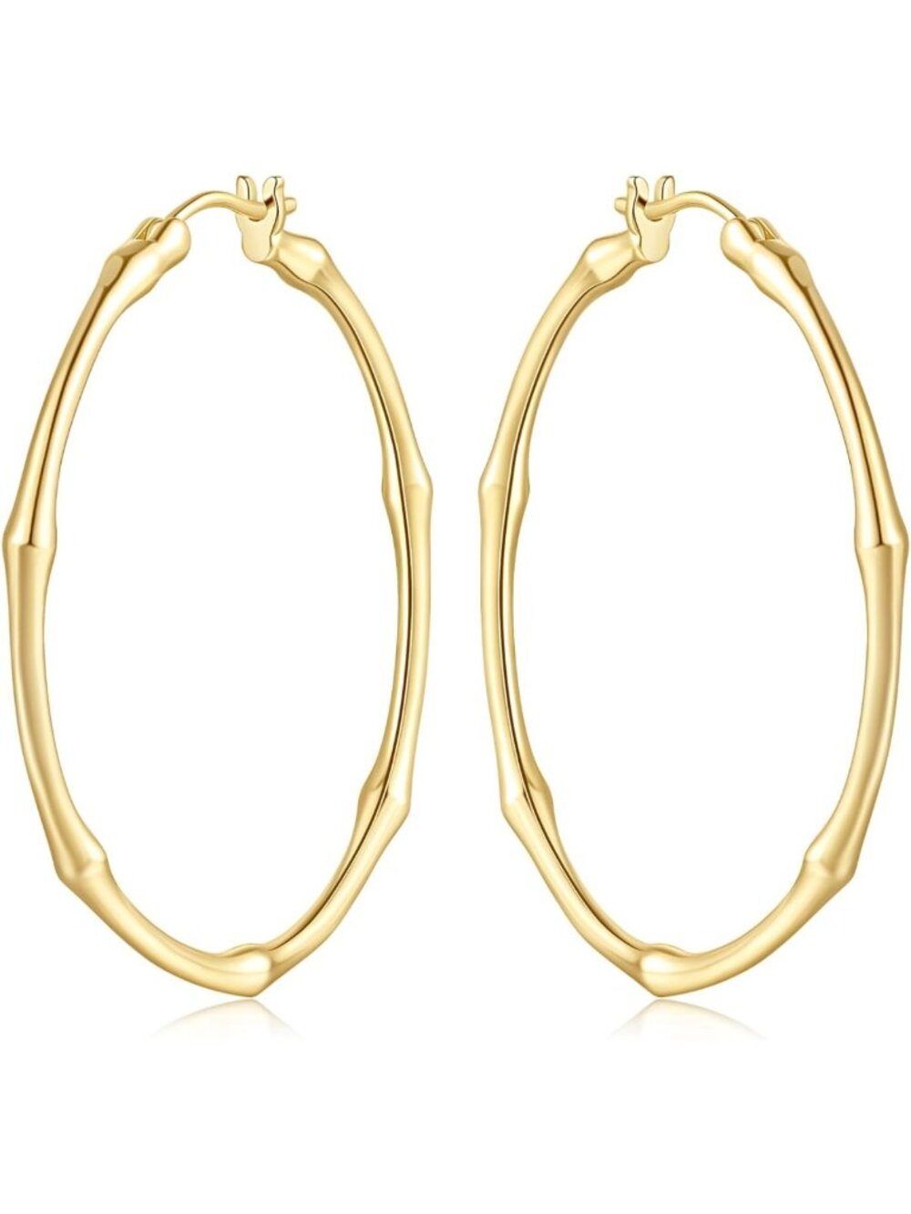 Chic 14K Gold Hoop Earrings for Women - Stylish Ball Bead Bamboo Design, 30/40mm